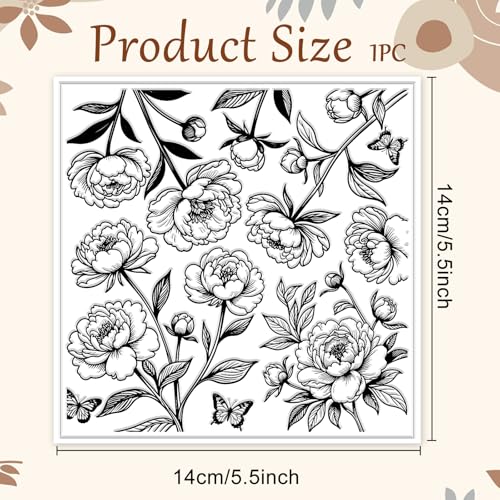 CHGCRAFT Realistic Flowers Pattern Polymer Clay Texture Sheet Plant Leaves and Peonies Silicone Clay Texture Mat for Polymer Clay Making Earrings Jewelry DIY Crafts 5.5 × 5.5 Inch