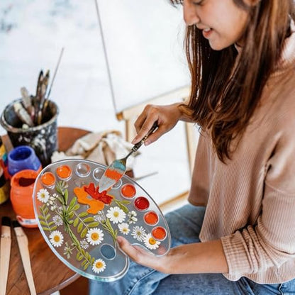 11 x 7.9 Inch Epoxy Dried Flower Painting Palette with Thumb Hole, Pressed Flower Paint Tray Pad, Resin Artist Pallet for Oil Watercolor Craft DIY Art Painting Palette
