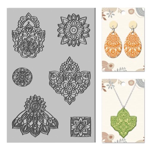 CHGCRAFT Mandala Polymer Clay Texture Sheets Flowers Texture Mat Rubber Clay Texture Mat Clay Modeling Pattern Pad Texture Sheets for Earrings Jewelry Making - style: Mandala Flowers