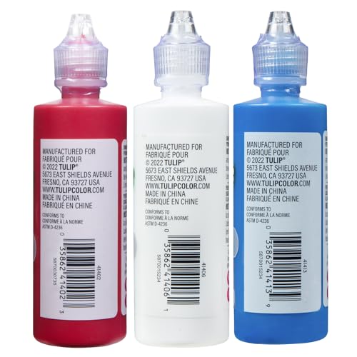 Tulip Puff Fabric Paint, Permanent Craft Paint for Clothes, DIY Projects, Notoxic, 4 fl oz 3-Pack, Patriotic USA Variety Pack - Red, White, Blue