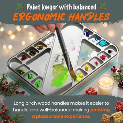 Professional Paint Brushes Set. Artist Paint Brush for Oil, Acrylic Painting on Canvas, Watercolor, Gouache. 15pc Travel Bag Brush Holder