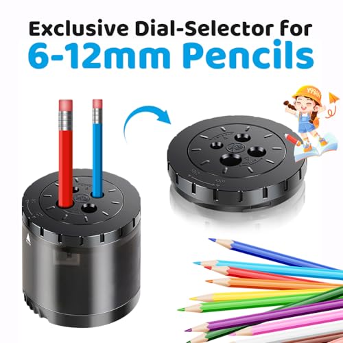 Heavy-Duty Electric Pencil Sharpener USB and Battery Power 4 Replacement Blades 4-Hole Adjustable for 6-12mm Art Pencils Large Capacity Automatic Pencil Sharpeners Black