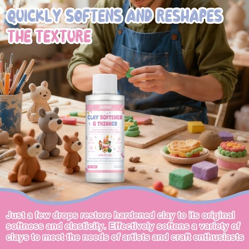 JAOJAO Clay Softener, Polymer Clay Softener Effective Softening Prevents Cracking and Drying Maintain Color and Texture Enhances Flexibility for Ceramic Artists and DIY Craft Lovers 100ml