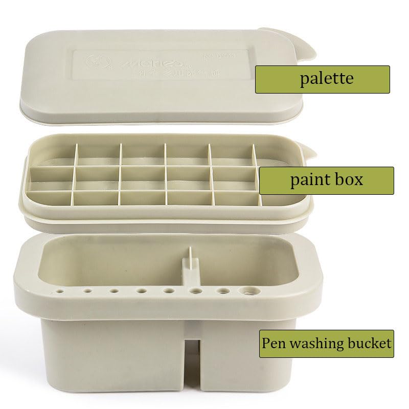Multi-Use Paint Brush Basin with Brushes Holder, Washer, Trays, Palette Box - Artist Cleaner Cup for Watercolor Oil Acrylic Gouache Painting with Lid