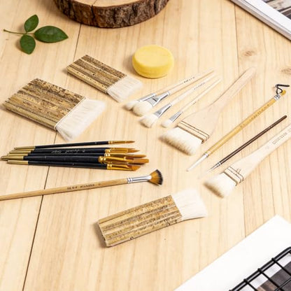 Set of 19 Wool Soft Pottery Glaze Brushes Tool for Ceramic Glazing Acrylic Watercolor Oil Painting, Includes Sponge, Mop, Hake, Sumi, Fan, Fine Brush Bristle for Clay Kiln Blending Supplies - color: 14pcs
