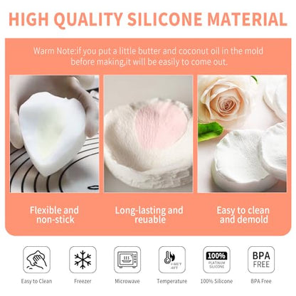 KALAIEN 3D Rose Petals Shape Silicone Fondant Mold Chocolate Molds Candy Molds Veining Petal Sugar Flower Making Tool - color: Rose Silicone