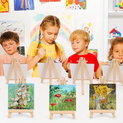3 Inch Mini Canvas 5 Inch Mini Easel, 6 Pcs Small Painting Canvas with 6 Pcs Mini Easel, for Painting, Crafts, Photos etc - style: 5 Inch (Pack of 12)