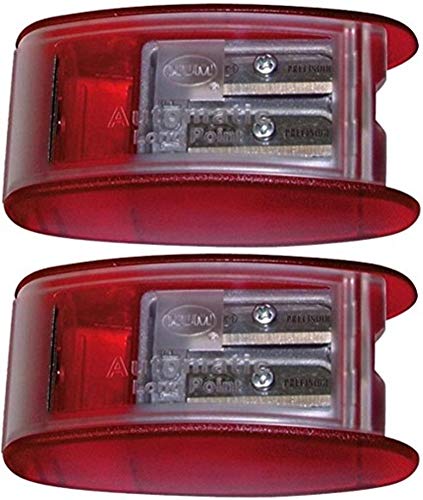 Kum 1053021 Model AS2KM Two Hole Automatic Long Point Pencil Sharpener, Red Plastic Casing, Makes Long Pencil Point in 2 Steps, Automatic Brake Prevents Oversharpening (Pack of 2)