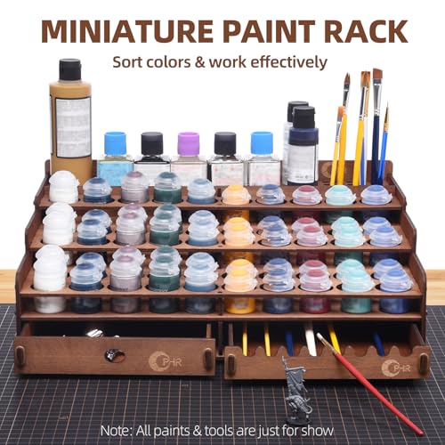 OPHIR Wooden Paint Holder Rack, 50 Holes Dia.1.42 Inches, Painting Brush Holder with 24 Slots, 1 Drawer, 25 Brush Holes, Miniature Paint Storage, Walnut-Toned Finish - color: (Dia.1.42")50 Paint Holes+1x Paint Brush Holder+1x Drawer+25x Paint brush Hole