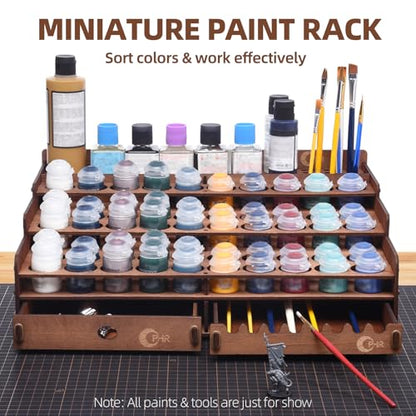 OPHIR Wooden Paint Holder Rack, 50 Holes Dia.1.42 Inches, Painting Brush Holder with 24 Slots, 1 Drawer, 25 Brush Holes, Miniature Paint Storage, Walnut-Toned Finish - color: (Dia.1.42")50 Paint Holes+1x Paint Brush Holder+1x Drawer+25x Paint brush Hole