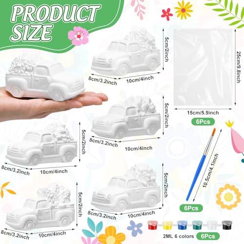 JellyArch 6 Set Ceramic Painting Kit DIY Ceramic Truck with Flowers Crafts Include Lavender, Daisy, Daffodil, Rose, Tulip, Sunflower Statues Brush and Bag for Adult Holiday Birthday Party Decor - style: Spring