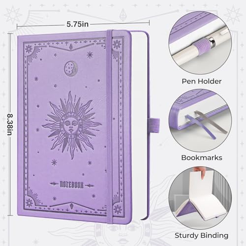 EMSHOI A5 Dotted Notebook Journal, 320 Pages 100gsm Thick Dotted Paper, Hardcover Leather Journal with Pen Holder & Inner Pocket, Dot Grid Notebook for Journaling, 5.75"x8.38", Light Purple - color: LightPurple, size: A5 Dotted