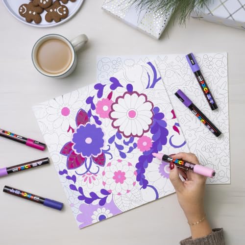 POSCA Canvas Paint by Number Kit, Lilac Dream - 8 Acrylic Markers with 2 Pre-Drawn Canvases - Gift Set for Artists, Adults and Kids - color: Lilac Dream
