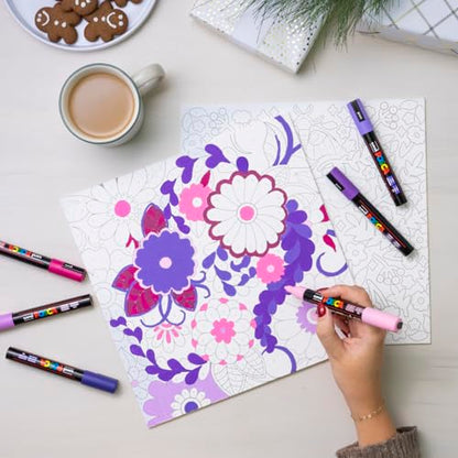 POSCA Canvas Paint by Number Kit, Lilac Dream - 8 Acrylic Markers with 2 Pre-Drawn Canvases - Gift Set for Artists, Adults and Kids - color: Lilac Dream