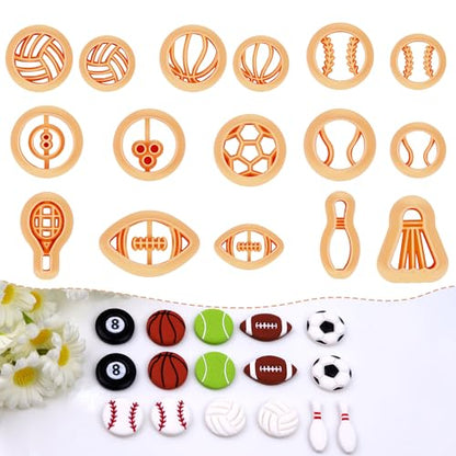 Puocaon Sports Polymer Clay Cutters - 16 Pcs for Jewelry Making, Football, Baseball, Basketball, Tennis, Volleyball, Earrings