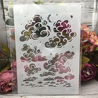 TIAMECH A4 Reusable Cloud Stencil for Painting | Star Moon on Sky Layering Template, DIY Wall Art, Wood Furniture, Scrapbook & Crafts (8.3x11.7inch) - style: Cloud