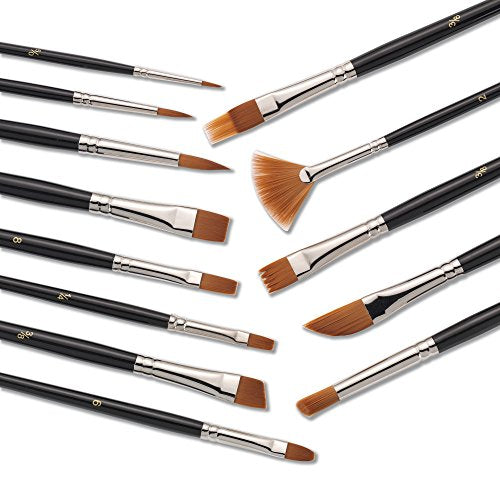 13 Pcs Paint Brushes,Premium Quality Brown Synthetic Hair, High Performance for Oil, Acrylic, Tempera, Watercolor JQ-502