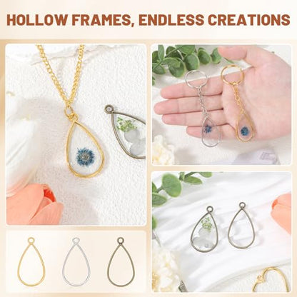Gartful Open Bezels for Resin Jewelry Making, Hollow Frame Pendants with Jump Rings, Craft Bezels for Necklace, Earrings - style: Water Drop - 30PCS