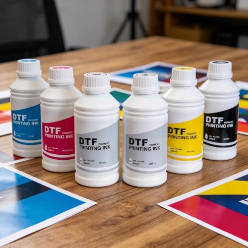DTF Ink for Epson Printers, 5 Colors (CMYK+White 500ml), Direct to Film Transfer, High Density & Vibrant Colors, Anti-Clogging, Wash Durable for T-Shirt Printing - color: Multicolor, size: 500ml