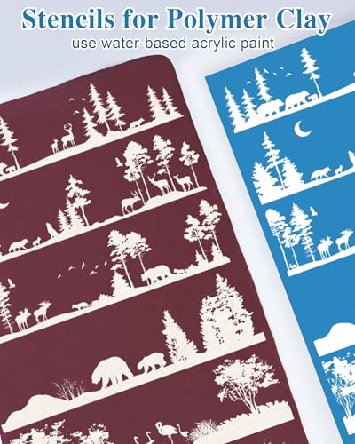 Puocaon Tree Clay Silk Screen - 6 Pcs Stencils for Polymer Jewelry, Forest Earrings Making, Pine Tree Design - color: pine tree