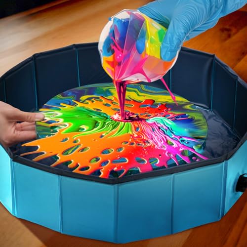 Fuyoooo 1 Set Paint Pouring Supplies 1 Acrylic Paint Pouring Splash Guard 12 Canva Stands 4 Split Cups 3 Painting Strainer 4 Measuring Cups 7 Cleaning Scraper 5 Pairs of Gloves 5 Brush 1 Dust Balloon