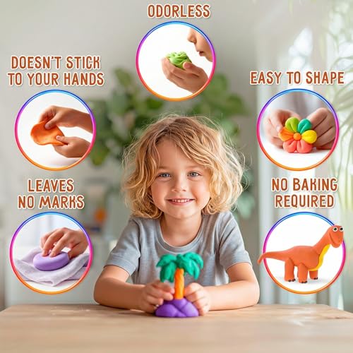 Air Dry Modeling Clay for Kids - Dinosaurs DIY Art and Crafts Modeling Kit with Tools - Interactive Magic Molding Clay - Creative Learning Educational Toys for Kids