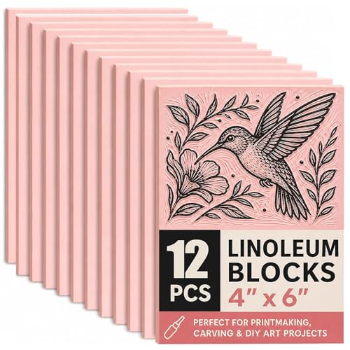 Bobblebro Linoleum Blocks for Printmaking Supplies - 12PCS 4”x6”Rubber Linocut Block Printing Kit for Stamp Carving, Soft Relief Printing Linoleum for DIY Crafts & Art Projects - color: 4"x6"-12PCS
