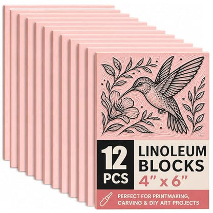 Bobblebro Linoleum Blocks for Printmaking Supplies - 12PCS 4”x6”Rubber Linocut Block Printing Kit for Stamp Carving, Soft Relief Printing Linoleum for DIY Crafts & Art Projects - color: 4"x6"-12PCS