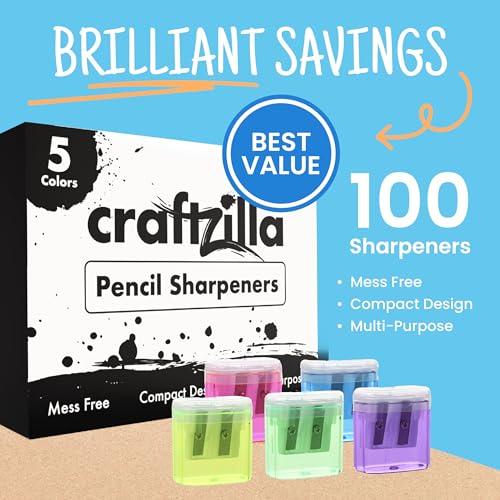 Craftzilla Pencil Sharpener 100 Pack, Manual Pencil Sharpeners Bulk, Handheld Dual Hole with Lid for Kids and Classroom, School Office Supplies - size: 100pcs Pencil Sharpeners