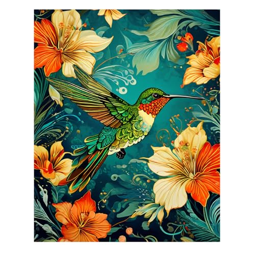 Reivworl Hummingbird Paint by Numbers Kit for Adults, Hummingbird Paint by Number for Adults, Adult Paint by Number Kits for Gifts and Wall Decor 16x20 Inch - color: 16-Hummingbird, size: Without Frame