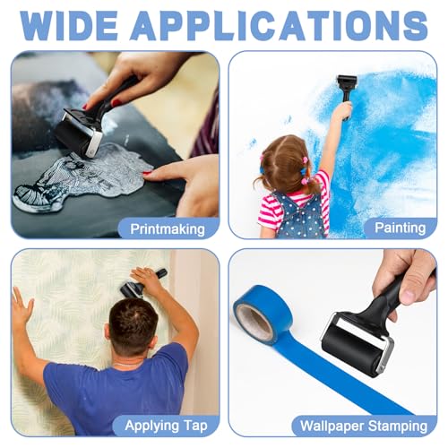 6 Pack 2.2 Inch Rubber Brayer Roller Hard Rubber Rollers for Crafting Printing Printmaking Wallpaper Inking Stamping Gluing