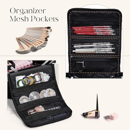 Yueieoun Large Makeup Case,Nail Bag with 4 Tier, Travel Makeup Box Organizer,Nail Kit Storage Tattoo Bag Make Up Case for women/Nail Art/Eyelash Extension/Tattoo/MUA, with luggage sleeve, Black - size: Medium