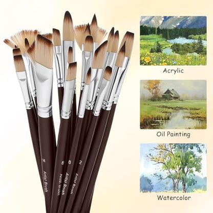 26 PCS Artist Paint Brushes for Acrylic, Professional Paint Brush, Nylon Bristles with Round, Filbert, Angle, Flat, Fan, Detail Brush, for Acrylic, Oil & Watercolor (Rosewood)