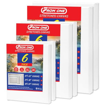 Stretched Canvases Cotton Linen for Oil & Heavy Acrylics 6-Pack 3 Sizes | includes 10x12, 14x18, 18x24, 400gsm cotton linen blend, triple gesso primed, deep frame, Warp-Resistant