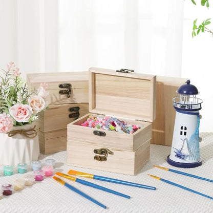 Hoemwarm 24 Pack Unfinished Wooden Box DIY Treasure Box | Treasure Chest With Hinged Lid 6 x 4 x 2 Inch, DIY Craft Keepsake for Kids, Gift, Home Decor