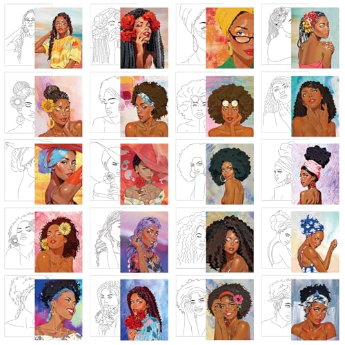 Sherr 20 Pcs Stretched Pre Drawn Canvas African American Canvas to Paint Afro Queen Black Art for Painting for Adults Outline Pre Drawn Stretched Cotton Art to Paint Party Set, 8 x 10 - style: Stylish
