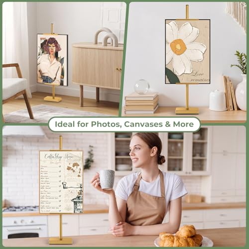Rofio Adjustable Tabletop Easel Stand, Picture Easels for Display up to 28.5 Inches, Heavy Duty Metal Picture Frame Holder for Artwork, Signs & Certificates Display Stand(Gold) - color: Gold