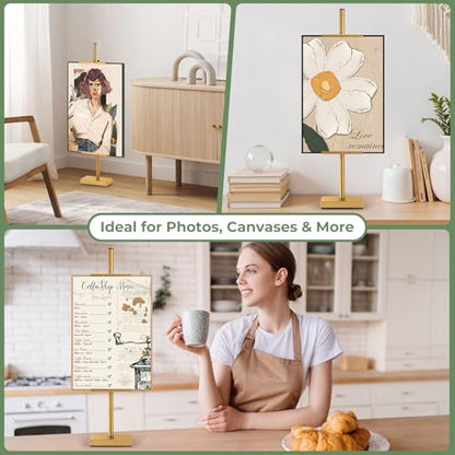 Rofio Adjustable Tabletop Easel Stand, Picture Easels for Display up to 28.5 Inches, Heavy Duty Metal Picture Frame Holder for Artwork, Signs & Certificates Display Stand(Gold) - color: Gold