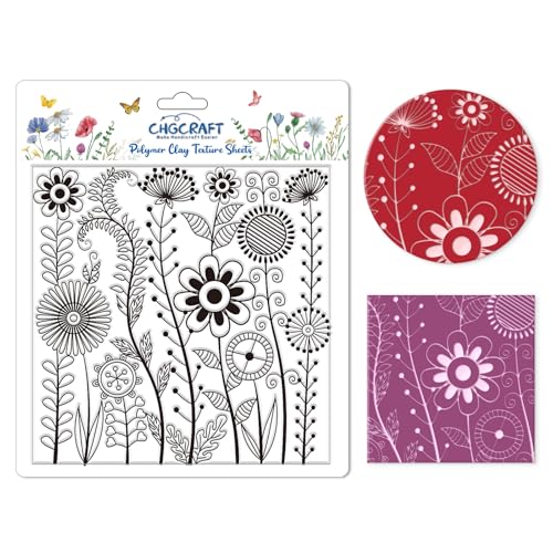 CHGCRAFT Abstract Wildflowers Polymer Clay Texture Sheets Geometric Flowers Silicone Stamp Clay Texture Mat Modeling Pattern Pad Texture Sheets for Jewelry and Clay Earrings Tools, 5.5x5.5 inch - style: Wildflowers