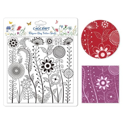 CHGCRAFT Abstract Wildflowers Polymer Clay Texture Sheets Geometric Flowers Silicone Stamp Clay Texture Mat Modeling Pattern Pad Texture Sheets for Jewelry and Clay Earrings Tools, 5.5x5.5 inch - style: Wildflowers