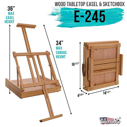 U.S. Art Supply Large Adjustable Wooden Desktop Easel with Storage - Portable Sketchbox, Tabletop Easels for Painting, Drawing & Art Supplies, Premium Beechwood