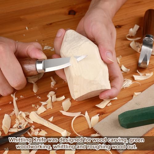 Wood Carving Knifes, (Straight handle Sloyd Carving Knife) | Whittling Knife,With Leather Strop and Polishing Compound,Wood Carving Tools for Beginners,Adults and Kids Whittling Tools - style: Straight handle Sloyd Carving Knife