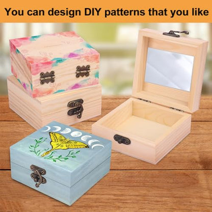 GNIEMCKIN 14 Pack Wooden Box with Hinge Lids, Unfinished Unpainted Wood Boxes for Crafts, DIY Projects, and Jewelry Storage (3.54x3.54x1.77 inch) - size: 14 Pack (3.54x3.54x1.77 inch)