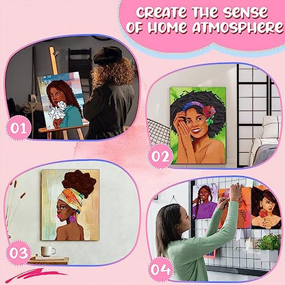 Sherr 20 Pcs Stretched Pre Drawn Canvas African American Canvas to Paint Afro Queen Black Art for Painting for Adults Outline Pre Drawn Stretched Cotton Art to Paint Party Set, 8 x 10 - style: Stylish