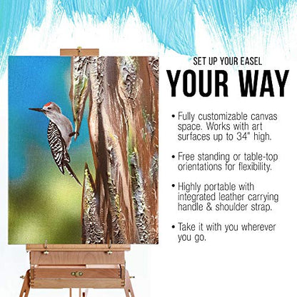 U.S. Art Supply Large Beechwood French Easel, Adjustable Plein Air Easels Sketchbox Tripod for Field & Studio Painting Easel for Adults, Drawing, Display - Portable with Artist Drawer & Palette - style: Easel