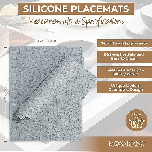 Modern Silicone Placemat Set of 2- Table Protector for Dining Room Table, Kitchen, Craft Mat- Non-Toxic, Anti-Slip, Dishwasher Safe, BPA Free, Heat Resistant - (Gray) - color: Gray