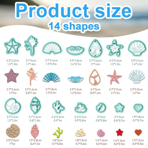 14Pcs Sea Shell Polymer Clay Earrings Cutters | For Adults DIY Jewelry for Earrings Making Birthday Party DIY Supplies, Ocean Theme, Plastic Material - style: Shell