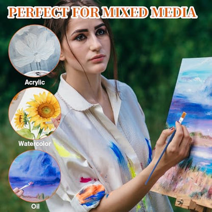 40 Pcs Flat Paint Brushes, Acrylic Brushes for Painting with Nylon Hair 9mm Wide Flat Watercolor Brush Plastic Handle Craft Paint Brush for Watercolor, Oil, Crafts, Face Body Art