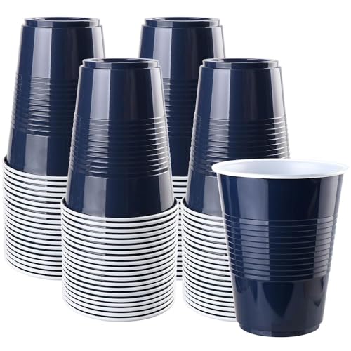 Disposable Plastic Cups, Colored Disposable Cups, 16 Ounce Plastic Party Cups, Strong and Sturdy Disposable Cups for Party, Wedding, Christmas, Halloween Party Cup, 100 Pack (Navy, 16OZ) - color: Navy, size: 16OZ