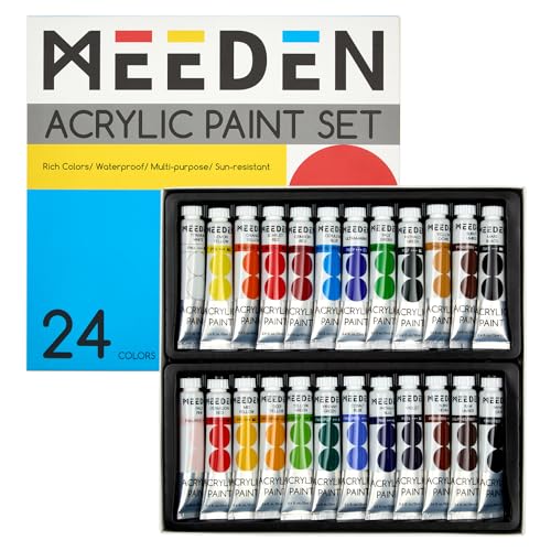 MEEDEN Beginners Acrylic Paint Set: 24 Colors 12ml/0.41 fl oz Heavy Body Art Craft Paints - Non-Toxic Rich Pigment Hobbists Halloween Pumpkin Painting for Adults on Canvas Wood Fabric - color: 24 Colors